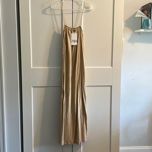 Tan/Beige Strappy Linen Blend Dress, Zara - Medium (New with Tags)